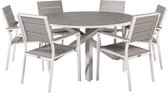 Copacabana tuinmeubelset tafel Ø140cm en 6 stoel Levels wit, grijs, crèmekleur.