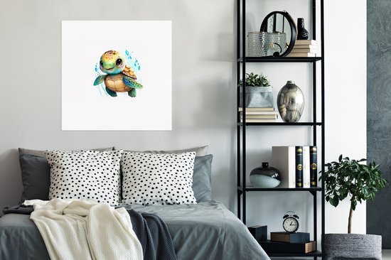 Affiche Tortue - Aquarelle - Couleurs - Animaux - Filles - Garçons - 75x75 cm