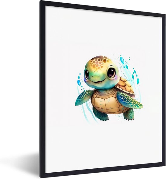 Cadre photo avec affiche - Tortue - Aquarelle - Couleurs - Animaux - Filles - Garçons - 30x40 cm - Cadre pour affiche
