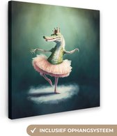 Canvas schilderij - Krokodil - Kroon - Ballet - Portret - Dieren - Abstracte schilderijen - Canvas doek - 90x90 cm - Foto op canvas