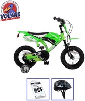 Volare Kinderfiets Motorbike - 12 inch - Groen - Twee handremmen - Met fietshelm & accessoires