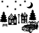 Raamsticker set herbruikbaar kerstdorp huisjes auto | Rosami