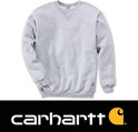 Grijze crewneck sweater van Carhartt met V-detail bij de nek en Carhartt-logo op de heup.