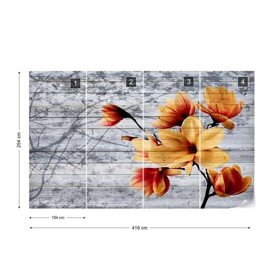 Papier peint Fleurs d'oranger en bois  | XXXL - 416 cm x 254 cm | Polaire 130g / m2