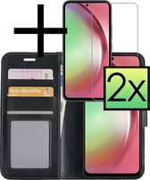 Hoes Geschikt voor Samsung A54 Hoesje Book Case Hoes Flip Cover Wallet Bookcase Met 2x Screenprotector - Zwart.