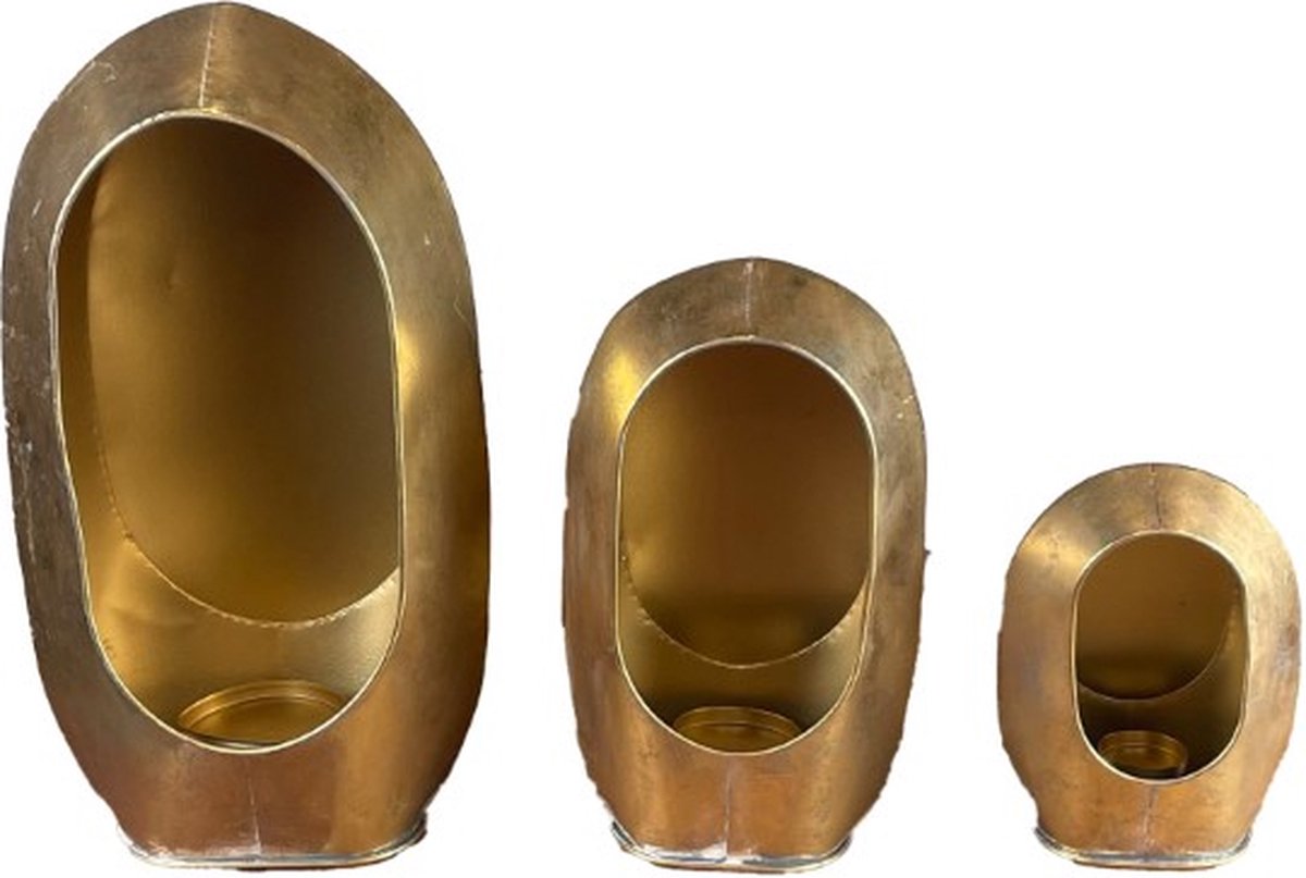 DKNC - Kaarsenhouder Alexa - Metaal - 28x16.5x50cm - Set van 3 - Goud
