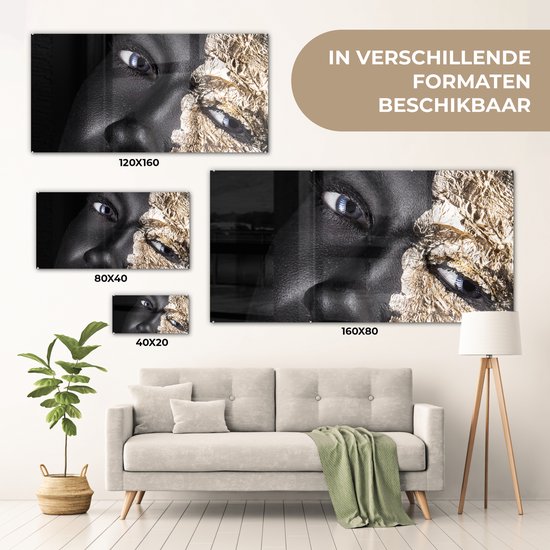 MuchoWow® Peinture sur Verre - Femme - Or - Zwart - Peinture - Luxe - 120x60 cm - Peintures sur Verre Acrylique - Photo sur Glas