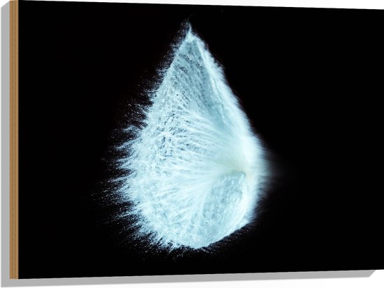 Hout - Kapot Springende Waterdruppel tegen Zwarte Achtergrond - 80x60 cm - 9 mm dik - Foto op Hout (Met Ophangsysteem)