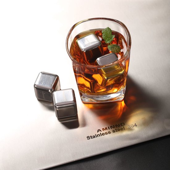 Decopatent® Whisky Stones Set de 8x glaçons en acier inoxydable + pinces - Whisky Stones - Moule à glaçons - Cocktail Ice Cube Cooling stones