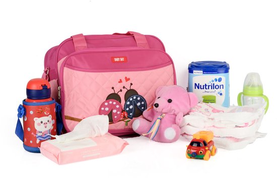 Praktische Luiertas - Baby Verzorgingstas- Inclusief Verschoningsmatje - Flessenhouder - Lieveheersbeestjes - Roze van Patong Mama — afbeelding 5