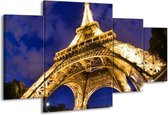 GroepArt - Schilderij -  Eiffeltoren - Blauw, Geel, Wit - 160x90cm 4Luik - Schilderij Op Canvas - Foto Op Canvas