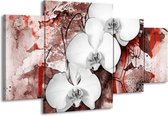 GroepArt - Schilderij -  Orchidee - Wit, Rood - 160x90cm 4Luik - Schilderij Op Canvas - Foto Op Canvas