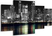 GroepArt - Schilderij -  New York - Zwart, Wit, Geel - 160x90cm 4Luik - Schilderij Op Canvas - Foto Op Canvas
