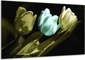 Glasschilderij Tulp - Blauw, Zwart, Groen - 120x70cm 1Luik - Foto Op Glas - Geen Acrylglas Schilderij - GroepArt 6000+ Glasschilderijen Art Collectie - Wanddecoratie - Woonkamer - Slaapkamer