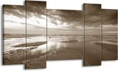 GroepArt - Schilderij - Zee - Sepia - 120x65cm 5Luik - Foto Op Canvas - GroepArt 6000+ Schilderijen 0p Canvas Art Collectie - Wanddecoratie