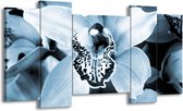 GroepArt - Schilderij - Bloem - Blauw, Wit - 120x65cm 5Luik - Foto Op Canvas - GroepArt 6000+ Schilderijen 0p Canvas Art Collectie - Wanddecoratie