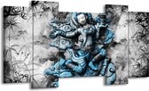 GroepArt - Schilderij - Boeddha, Beeld - Blauw, Grijs, Zwart - 120x65cm 5Luik - Foto Op Canvas - GroepArt 6000+ Schilderijen 0p Canvas Art Collectie - Wanddecoratie