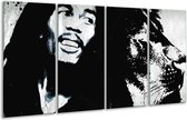 GroepArt - Glasschilderij - Bob Marley - Zwart, Wit - 160x80cm 4Luik - Foto Op Glas - Geen Acrylglas Schilderij - 6000+ Glasschilderijen Collectie - Wanddecoratie