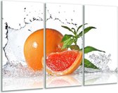 Glasschilderij Fruit, Keuken - Oranje, Wit, Groen - 120x80cm 3Luik - Foto Op Glas - Geen Acrylglas Schilderij - GroepArt 6000+ Glas Art Collectie - Maatwerk Mogelijk