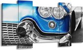 GroepArt - Schilderij - Oldtimer, Auto - Grijs, Blauw, Zilver - 120x65cm 5Luik - Foto Op Canvas - GroepArt 6000+ Schilderijen 0p Canvas Art Collectie - Wanddecoratie