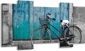 GroepArt - Schilderij - Fiets - Turquoise, Grijs - 120x65cm 5Luik - Foto Op Canvas - GroepArt 6000+ Schilderijen 0p Canvas Art Collectie - Wanddecoratie