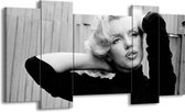 GroepArt - Schilderij - Marilyn Monroe - Zwart, Wit, Grijs - 120x65cm 5Luik - Foto Op Canvas - GroepArt 6000+ Schilderijen 0p Canvas Art Collectie - Wanddecoratie