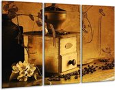 GroepArt - Schilderij -  Koffie - Bruin, Geel - 120x80cm 3Luik - 6000+ Schilderijen 0p Canvas Art Collectie