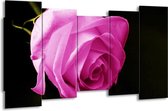 GroepArt - Canvas Schilderij - Roos - Roze, Zwart - 150x80cm 5Luik- Groot Collectie Schilderijen Op Canvas En Wanddecoraties