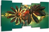 GroepArt - Canvas Schilderij - Bloem - Groen, Geel, Rood - 150x80cm 5Luik- Groot Collectie Schilderijen Op Canvas En Wanddecoraties