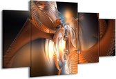 GroepArt - Schilderij -  Abstract - Oranje, Goud, Bruin - 160x90cm 4Luik - Schilderij Op Canvas - Foto Op Canvas