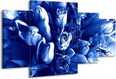 GroepArt - Schilderij -  Bloemen - Blauw, Wit - 160x90cm 4Luik - Schilderij Op Canvas - Foto Op Canvas