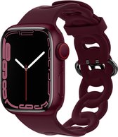 Strap-it Siliconen Chain band - Geschikt voor Apple Watch bandje - Series 1/2/3/4/5/6/7/8/9/SE/Ultra (2) - Wijnrood - Siliconen bandje voor sport - iWatch bandje voor maat: 42 mm 44 mm 45 mm 49 mm