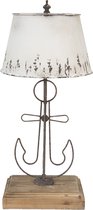 HAES DECO - Tafellamp - Beachlife - Scheepsanker Vintage / Retro Lamp, formaat Ø 35x79 cm - Beige / Bruin van Hout en Metaal - Bureaulamp, Sfeerlamp, Nachtlampje