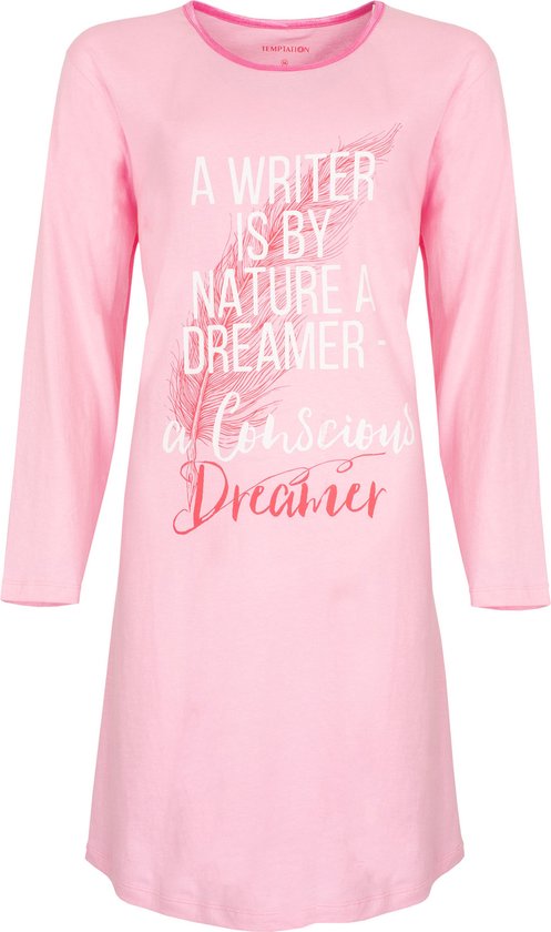 Temptation Dames Nachthemd - Bigshirt - 100% Katoen - Licht Roze - Maat XXL