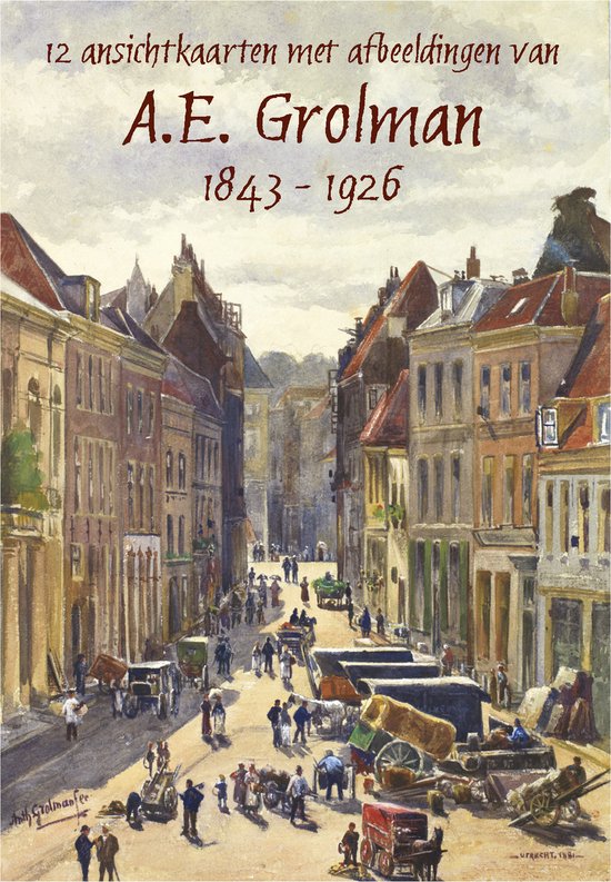 ﻿Wenskaarten set van Utrecht - 12 ansichtkaarten met afbeeldingen van A.E. Grolman (1843 - 1926) met diverse karakteristieke Utrechtse tekeningen