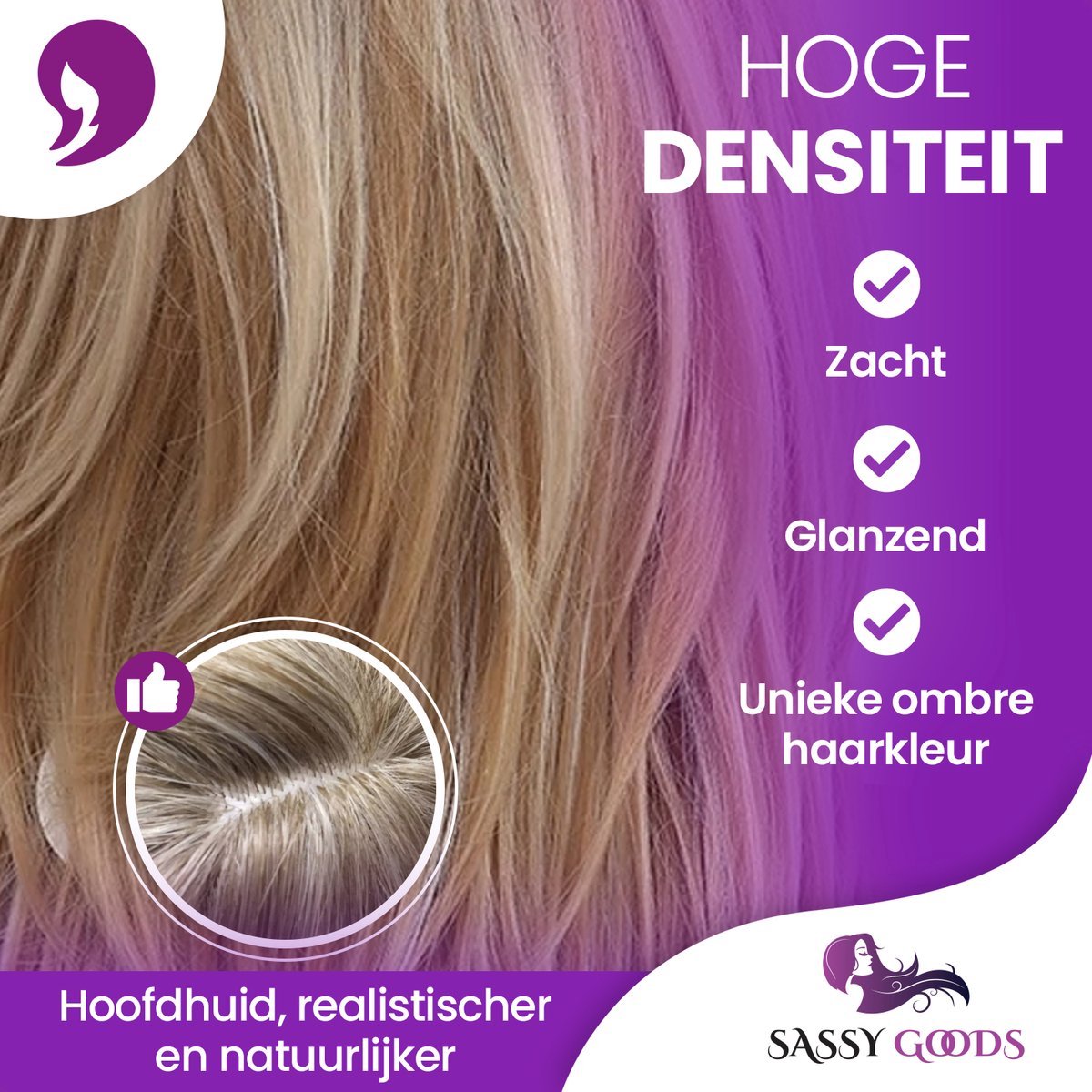 SassyGoods® Blonde Pruik - Pruik Blond Dames Pruiken Lang Haar - Wig - Wasbaar - 50 cm — afbeelding 4