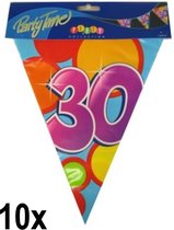 10x Leeftijd vlaggenlijn 30 jaar - Dubbelzijdig bedrukt - Vlaglijn feest festival abraham sara vlaggetjes verjaardag jubileum leeftijd