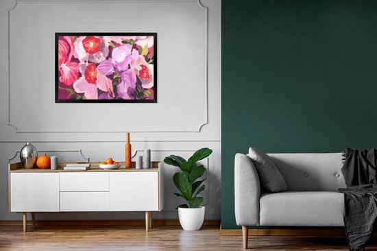 Cadre photo avec affiche - Rose - Orchidée - Fleurs - Couleurs - Botanique - 120x80 cm - Cadre pour affiche