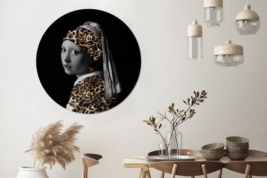 WallCircle - Cercle mural - Cercle mural d'intérieur - Fille à la boucle d'oreille en perle - Imprimé panthère - Johannes Vermeer - 120x120 cm - Décoration murale - Peintures ronds XXL