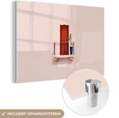 MuchoWow® Glasschilderij 60x40 cm - Schilderij acrylglas - Deur - Rood - Pastel - Architectuur - Foto op glas - Schilderijen