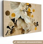 Canvas Schilderij Bloemen - Planten - Goud - Vintage - 120x80 cm - Wanddecoratie