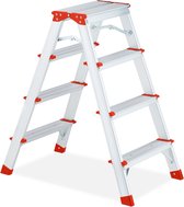 Bol.com Relaxdays dubbele trap aluminium - tot 120 kg - huishoudtrap - keukentrap - inklapbaar - 4 tredes aanbieding