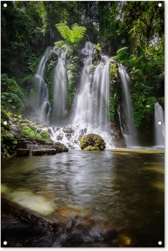 Tuinposter - Tuindoek - Tuinposters buiten - Watervallen - Bloemen en bomen - Groen - 80x120 cm - Tuin