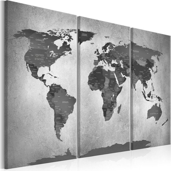 slachtoffer Overeenkomstig broeden Schilderij - Wereldkaart , Grijze wereld op beton II , 3 luik ,Betonlook |  bol.com