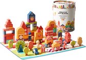 BC BABYCARE 120 Stuks Bouwstenen Set met Opbergcontainer - Alfabet Puzzelblokken voor Kinderen - Educatief Constructie Preschool - Houten Speelgoed voor Meisjes Jongens