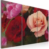 Schilderij - Perfectie op canvas, rozen , roze rood , 3 luik