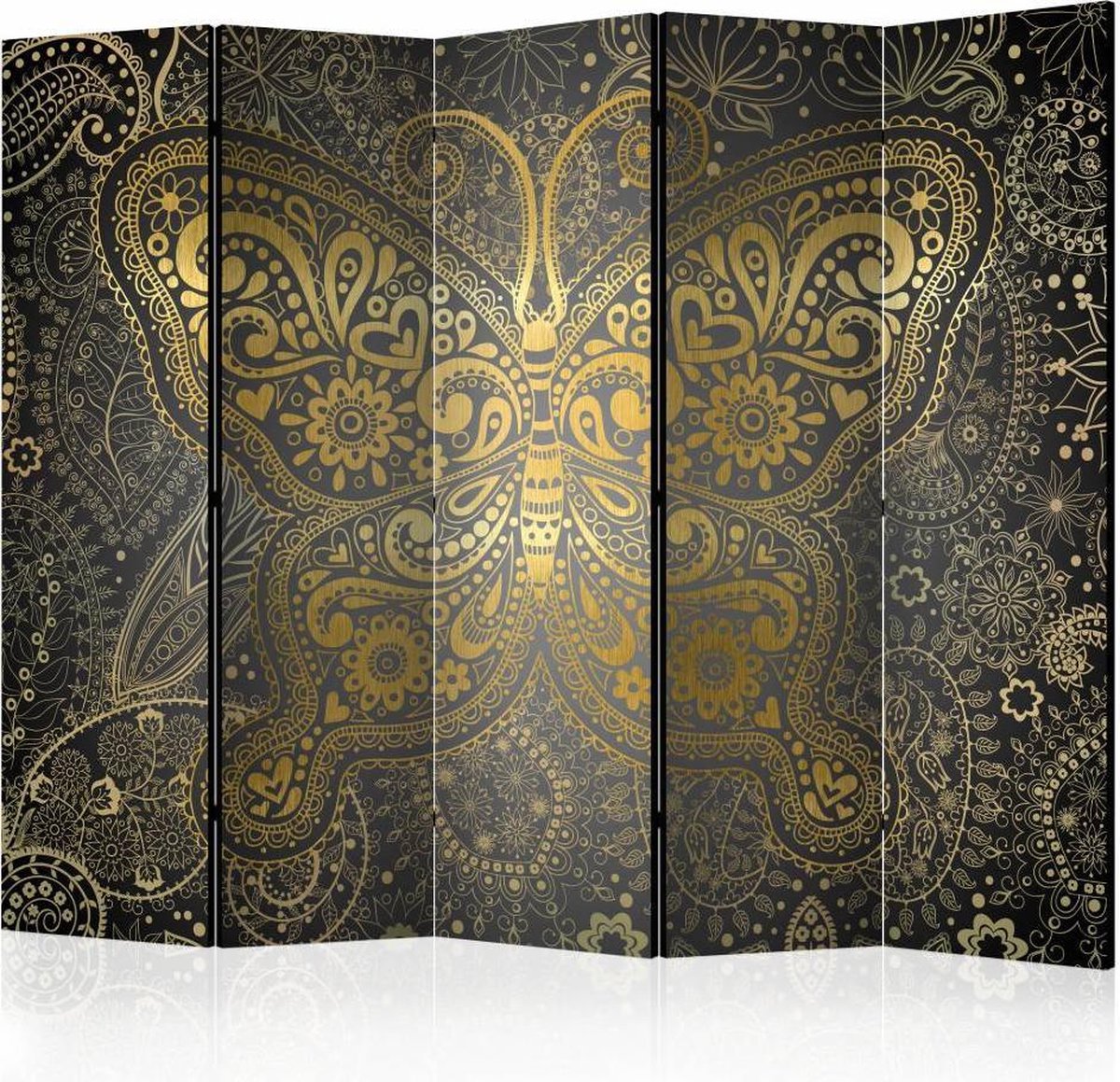 Vouwscherm / Kamerscherm - Gouden Vlinder 225x172cm , gemonteerd geleverd, dubbelzijdig geprint