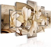 Schilderij - Dans van bloemen , bruin wit , magnolia , 5 luik
