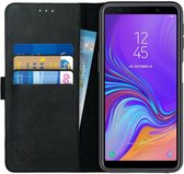 Rosso Deluxe Samsung Galaxy A7 2018 Hoesje Echt Leer Book Case Zwart