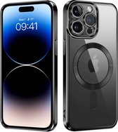 Hoesje Geschikt voor iPhone 14 Pro Max Magnetisch Hoesje Met Lensbeschermer - Geschikt voor magsafe - siliconen - Transparant gekleurde rand - Zwart